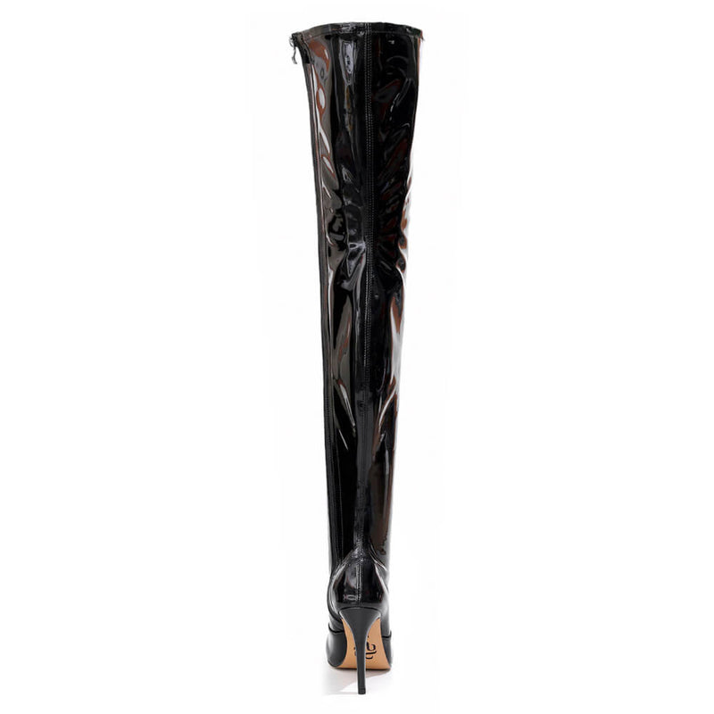 Devilla Size Inclusive - Black Vegan Patent - Street Sole - Thigh Variant Four