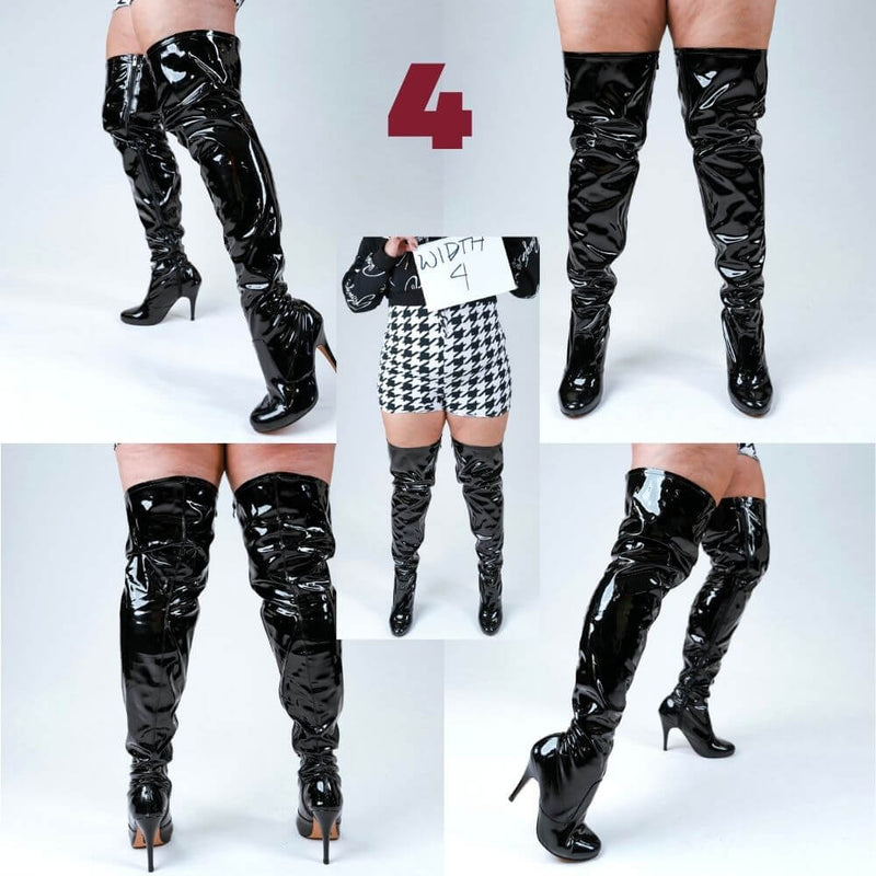 Devilla Size Inclusive - Black Vegan Patent - Street Sole - Thigh Variant Four