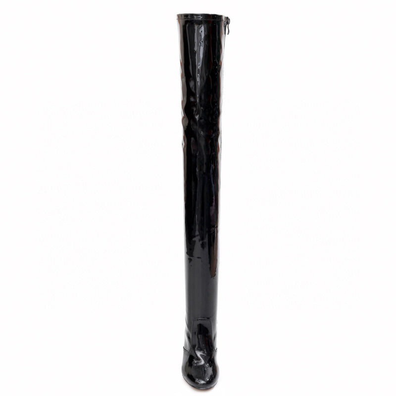 Devilla Size Inclusive - Black Vegan Patent - Street Sole - Thigh Variant One