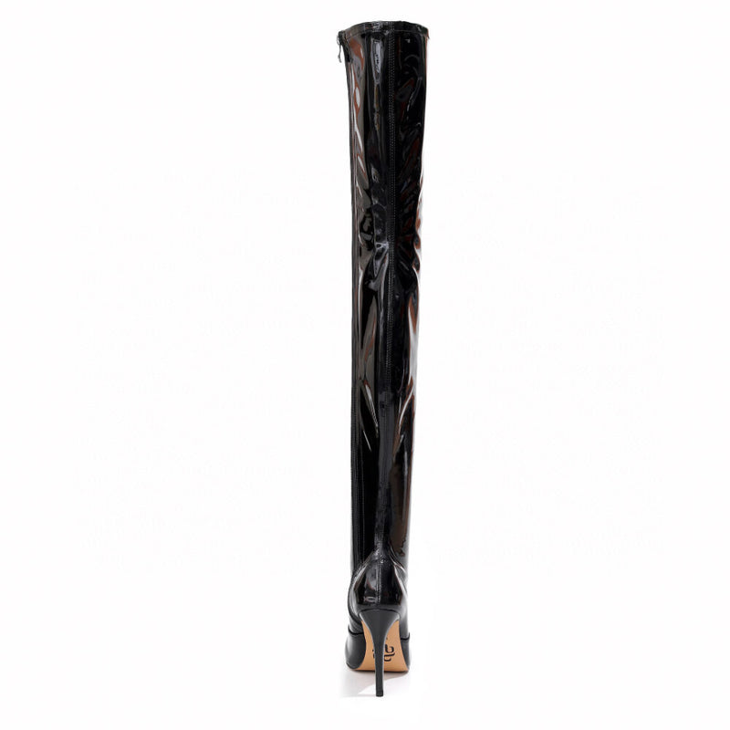 Devilla Size Inclusive - Black Vegan Patent - Street Sole - Thigh Variant One