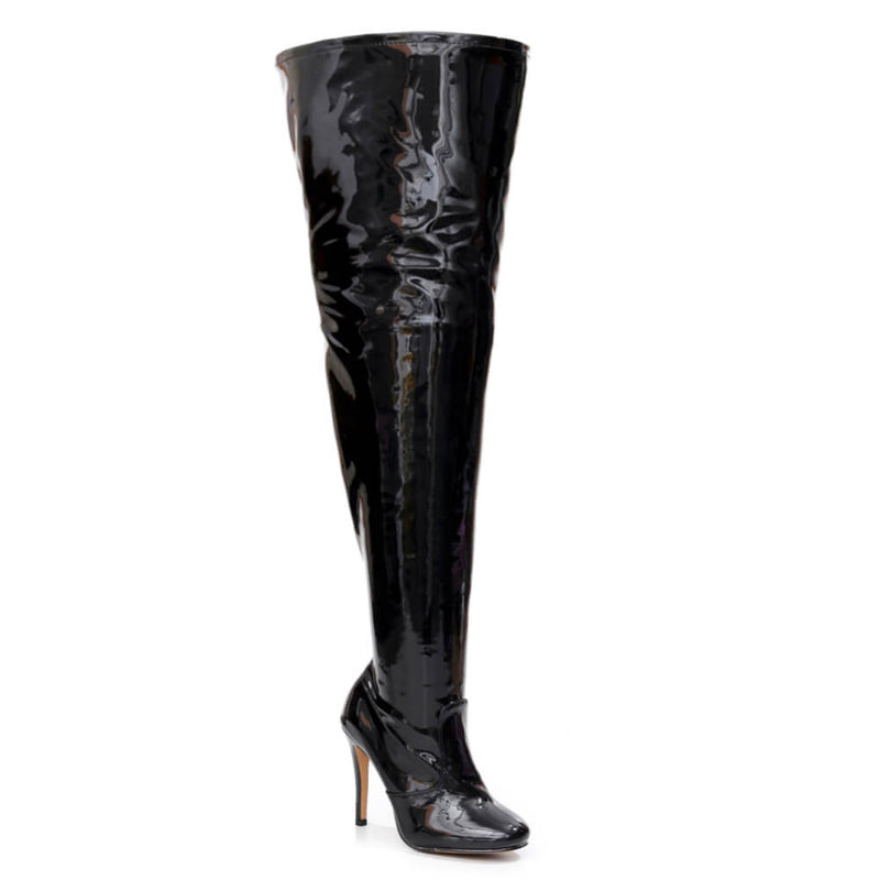 Devilla Size Inclusive - Black Vegan Patent - Street Sole - Thigh Variant Six