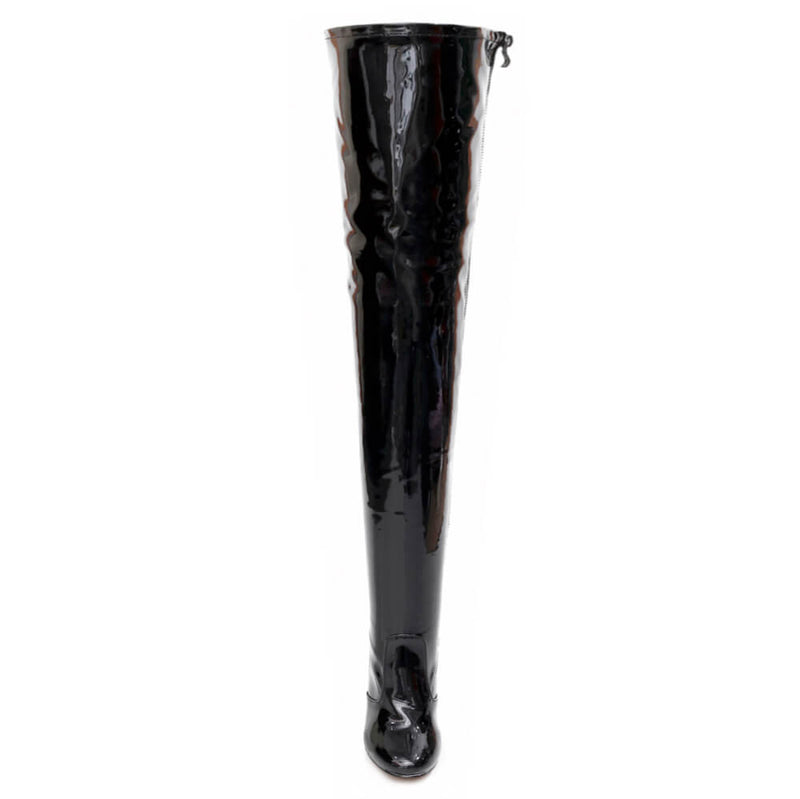 Devilla Size Inclusive - Black Vegan Patent - Street Sole - Thigh Variant Six