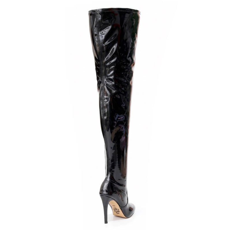 Devilla Size Inclusive - Black Vegan Patent - Street Sole - Thigh Variant Six