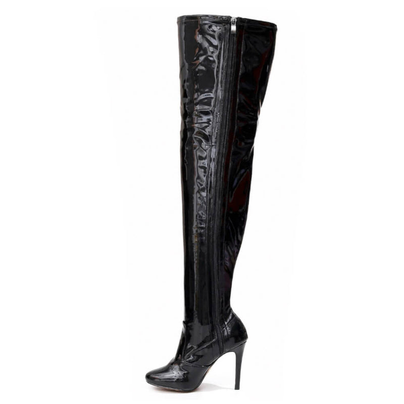Devilla Size Inclusive - Black Vegan Patent - Street Sole - Thigh Variant Three