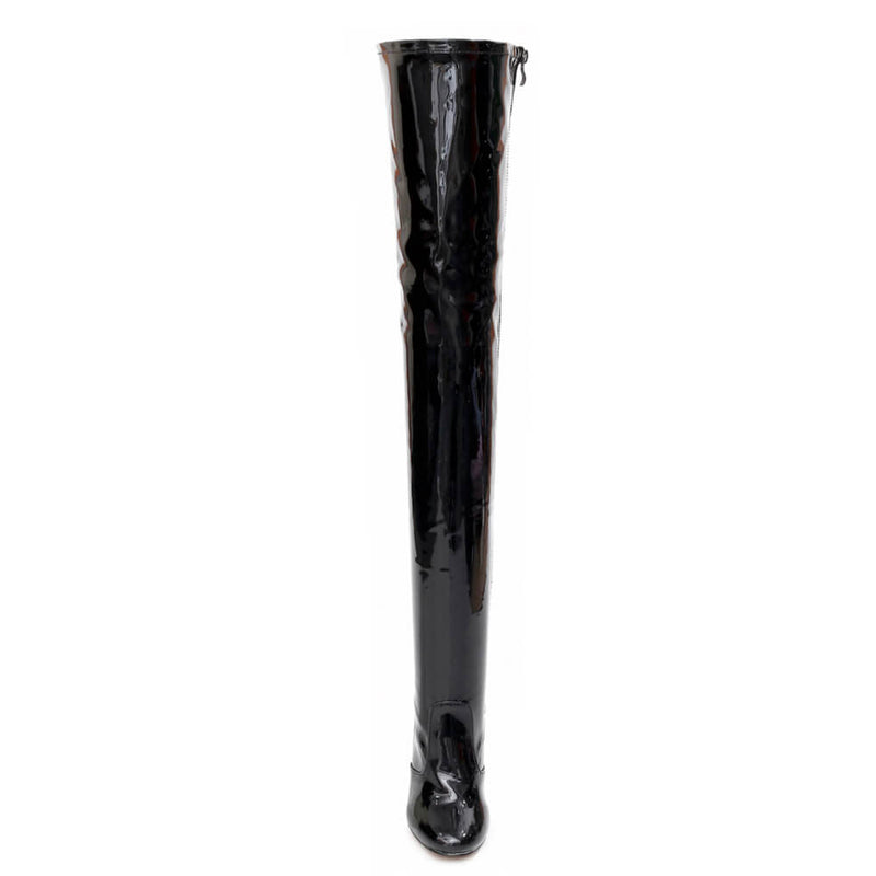 Devilla Size Inclusive - Black Vegan Patent - Street Sole - Thigh Variant Three