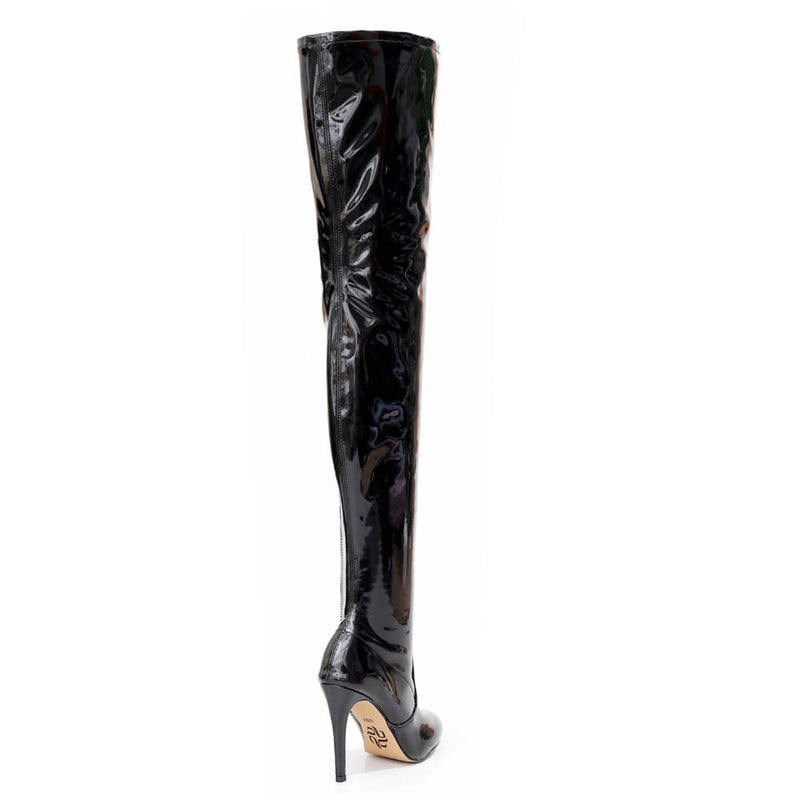 Devilla Size Inclusive - Black Vegan Patent - Street Sole - Thigh Variant Three