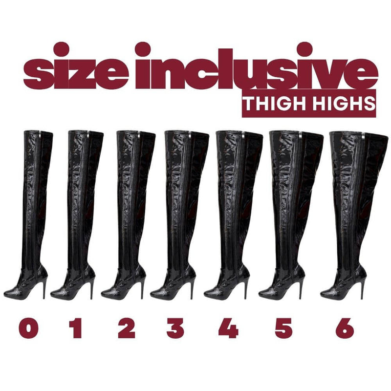 Devilla Size Inclusive - Black Vegan Patent - Street Sole - Thigh Variant Two