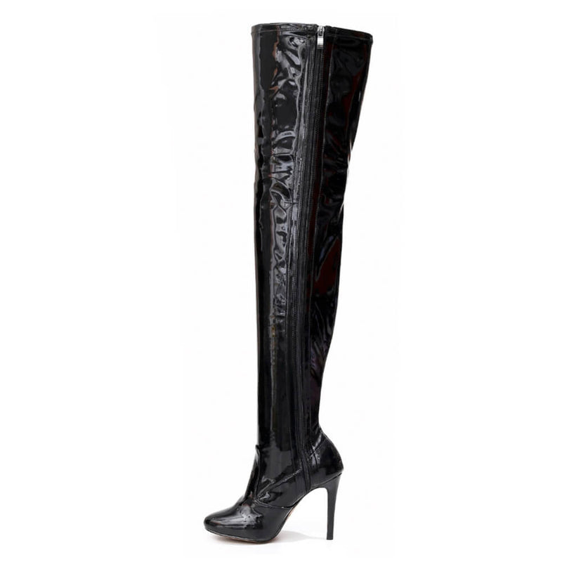 Devilla Size Inclusive - Black Vegan Patent - Street Sole - Thigh Variant Two
