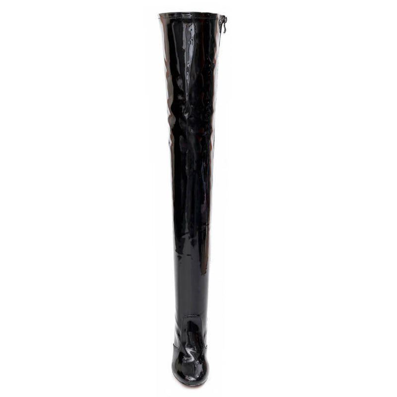Devilla Size Inclusive - Black Vegan Patent - Street Sole - Thigh Variant Two