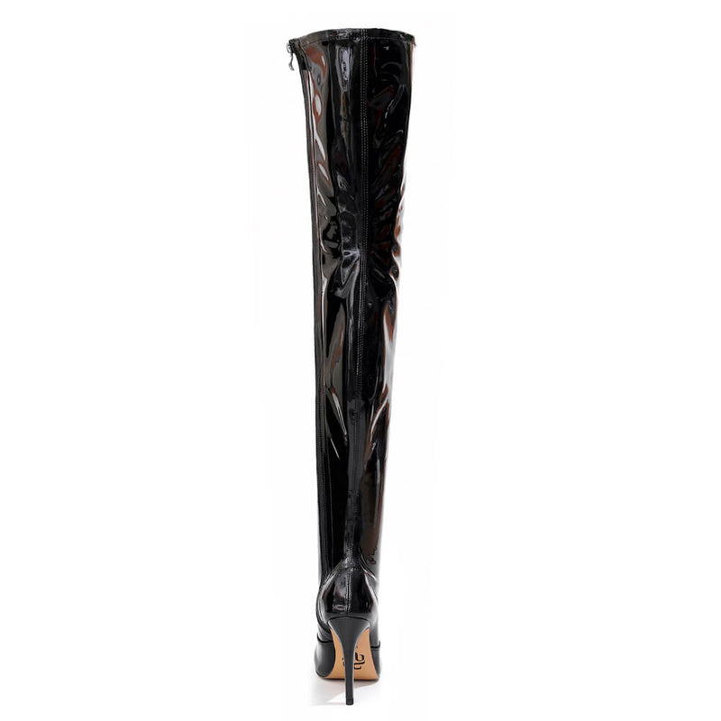Devilla Size Inclusive - Black Vegan Patent - Street Sole - Thigh Variant Two