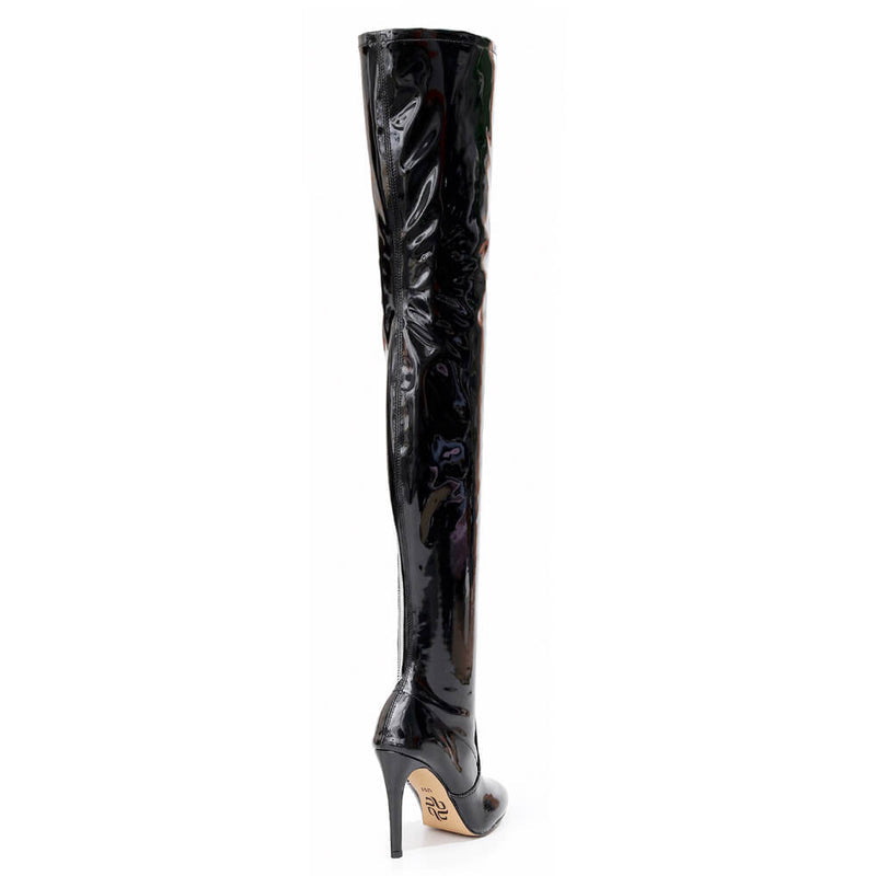 Devilla Size Inclusive - Black Vegan Patent - Street Sole - Thigh Variant Two