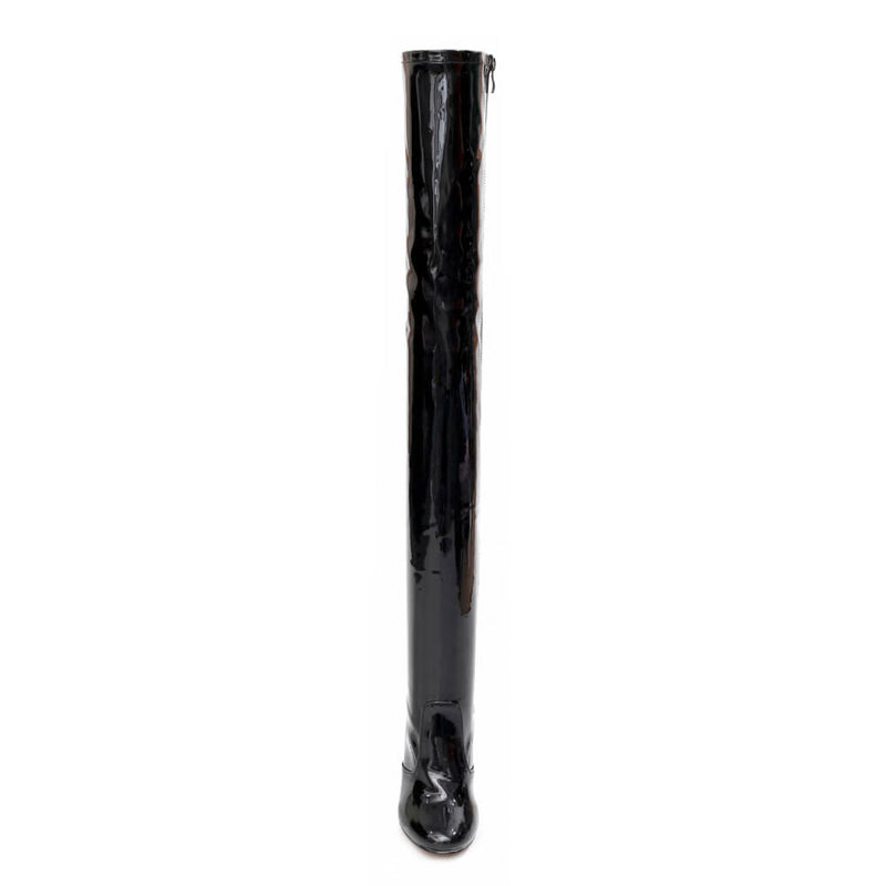 Devilla Size Inclusive - Black Vegan Patent - Street Sole - Thigh Variant Zero