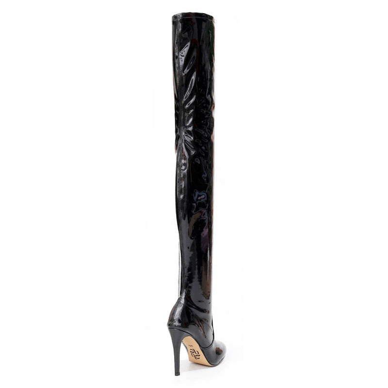 Devilla Size Inclusive - Black Vegan Patent - Street Sole - Thigh Variant Zero