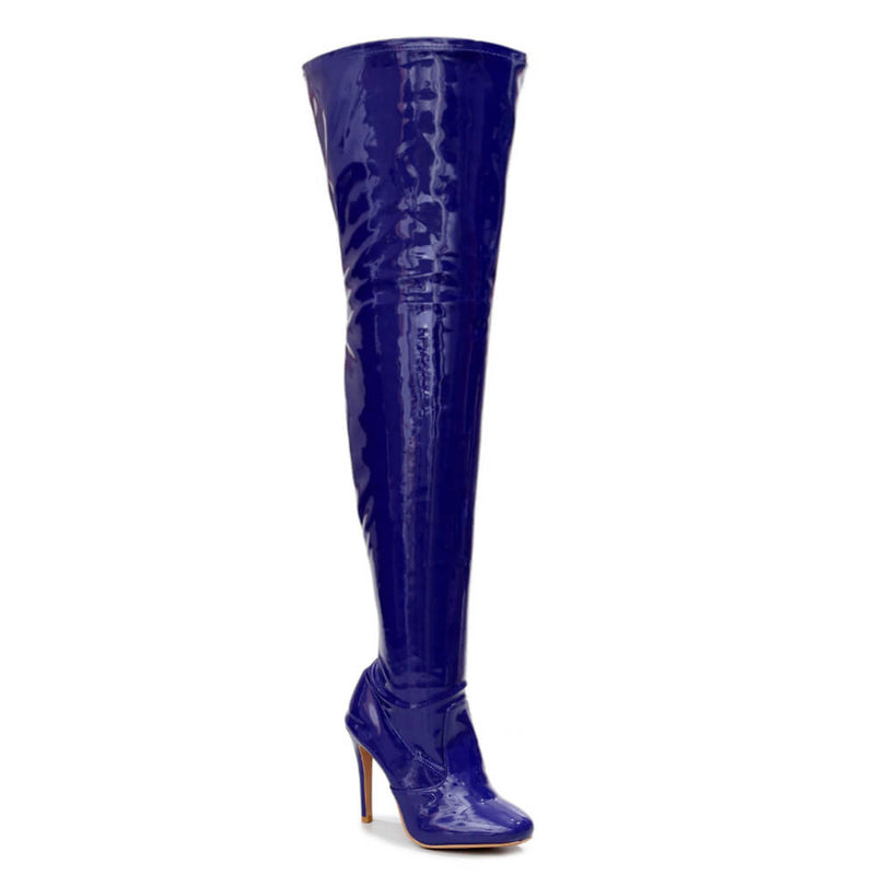Devilla Size Inclusive - Blue Vegan Patent - Street Sole - Thigh Variant Five