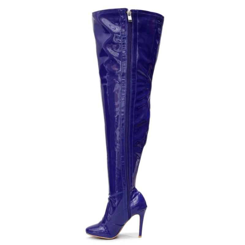 Devilla Size Inclusive - Blue Vegan Patent - Street Sole - Thigh Variant Five