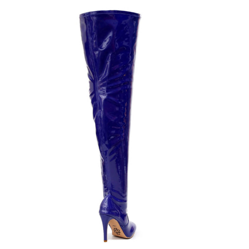 Devilla Size Inclusive - Blue Vegan Patent - Street Sole - Thigh Variant Five
