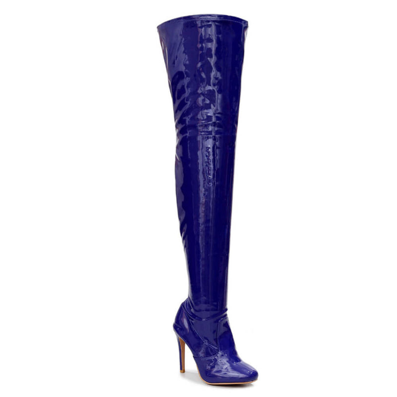 Devilla Size Inclusive - Blue Vegan Patent - Street Sole - Thigh Variant Four