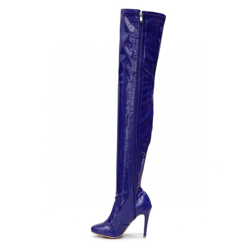 Devilla Size Inclusive - Blue Vegan Patent - Street Sole - Thigh Variant One