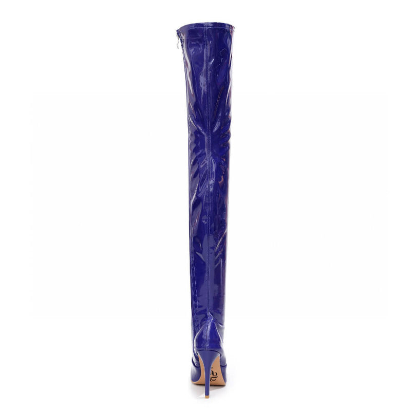 Devilla Size Inclusive - Blue Vegan Patent - Street Sole - Thigh Variant One