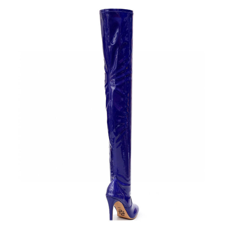 Devilla Size Inclusive - Blue Vegan Patent - Street Sole - Thigh Variant One