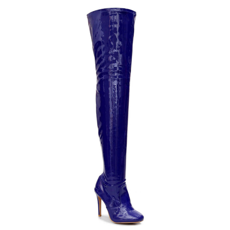 Devilla Size Inclusive - Blue Vegan Patent - Street Sole - Thigh Variant Three