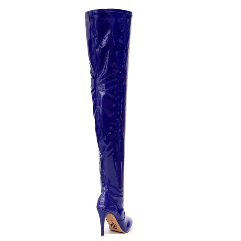 Devilla Size Inclusive - Blue Vegan Patent - Street Sole - Thigh Variant Three