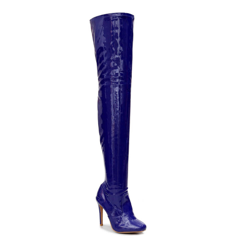Devilla Size Inclusive - Blue Vegan Patent - Street Sole - Thigh Variant Two