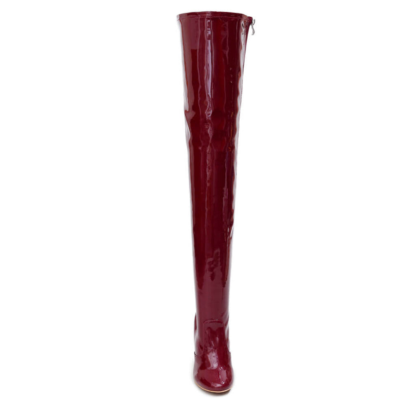 Devilla Size Inclusive - Burgundy Vegan Patent - Street Sole - Thigh Variant Four