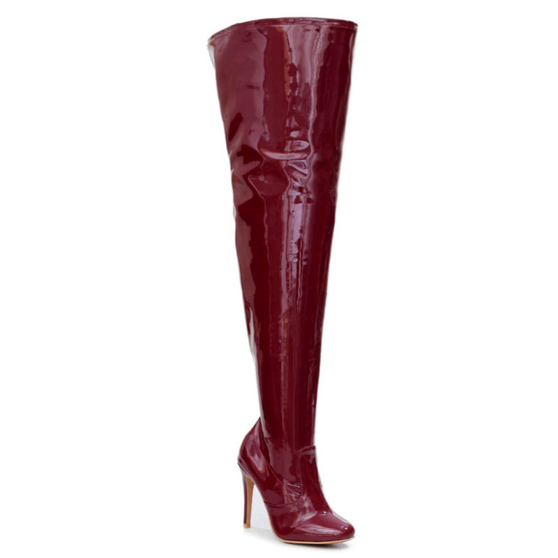 Devilla Size Inclusive - Burgundy Vegan Patent - Street Sole - Thigh Variant Six