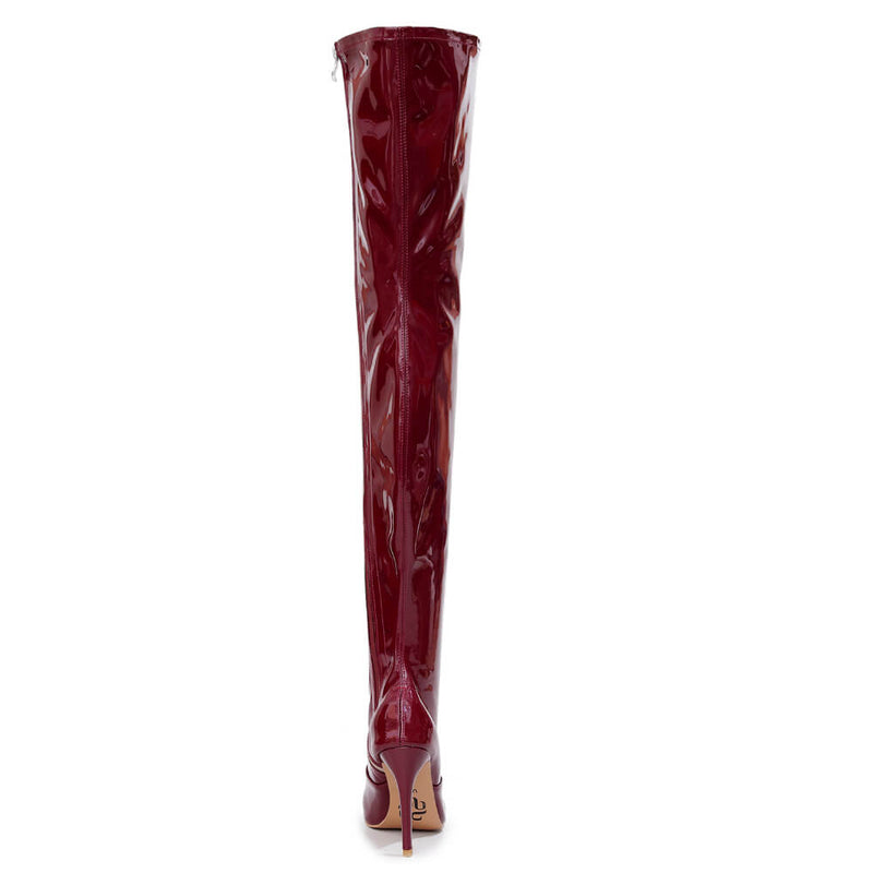 Devilla Size Inclusive - Burgundy Vegan Patent - Street Sole - Thigh Variant Two