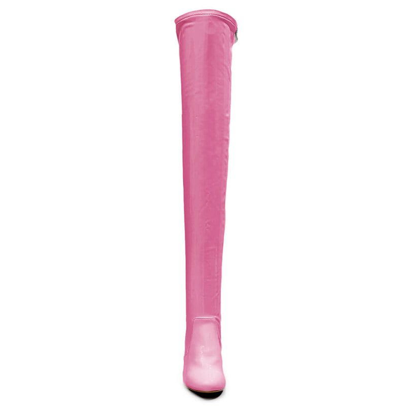 Devilla Size Inclusive - Pink Vegan Patent - Street Sole - Thigh Variant One