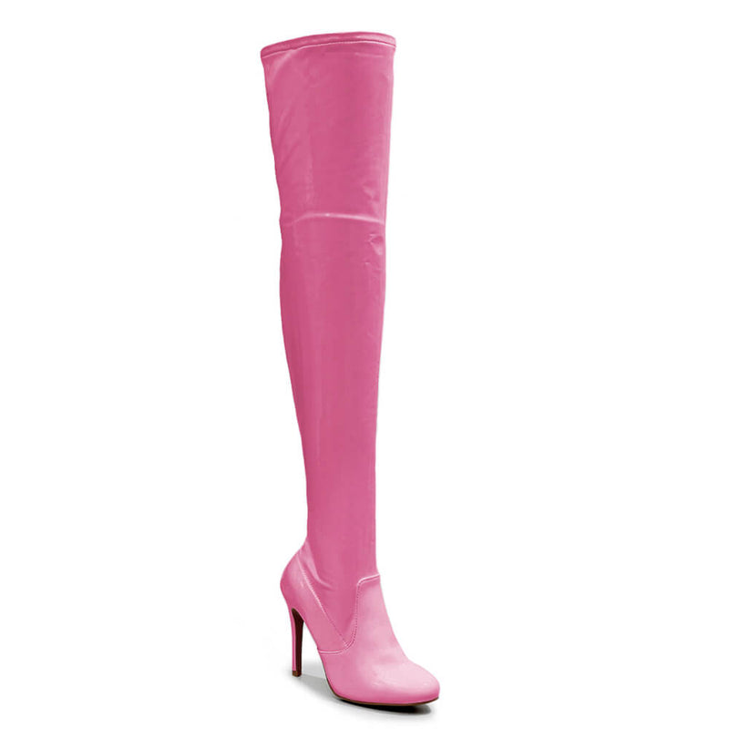 Devilla Size Inclusive - Pink Vegan Patent - Street Sole - Thigh Variant Two
