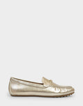 Comfortable Women's Driver In Gold Faux Leather Side View