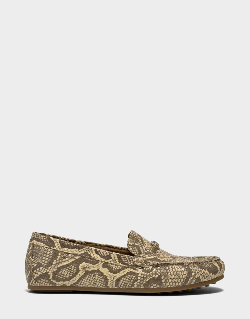 Comfortable Women's Casual Loafer in Yellow Faux Snake Print Side View