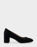 Comfortable Women's Mid Heel Pump in Black Genuine Suede Side View