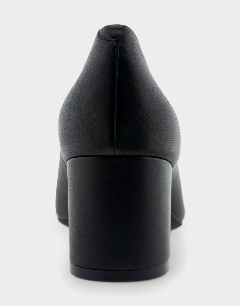 Comfortable Women's Mid Heel Pump in Black Genuine Leather Back View