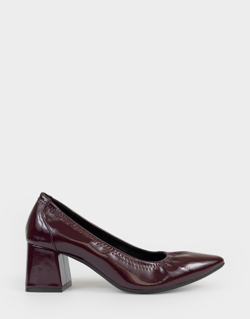Comfortable Women's Pump In Burgundy Patent Faux Leather Side View