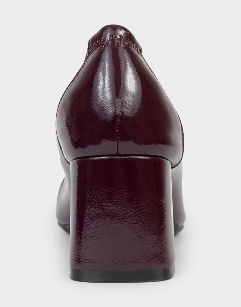 Comfortable Women's Pump In Burgundy Patent Faux Leather Back View