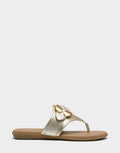 Comfortable Women's Flat Sandal in Metallic Faux Saffiano Side View