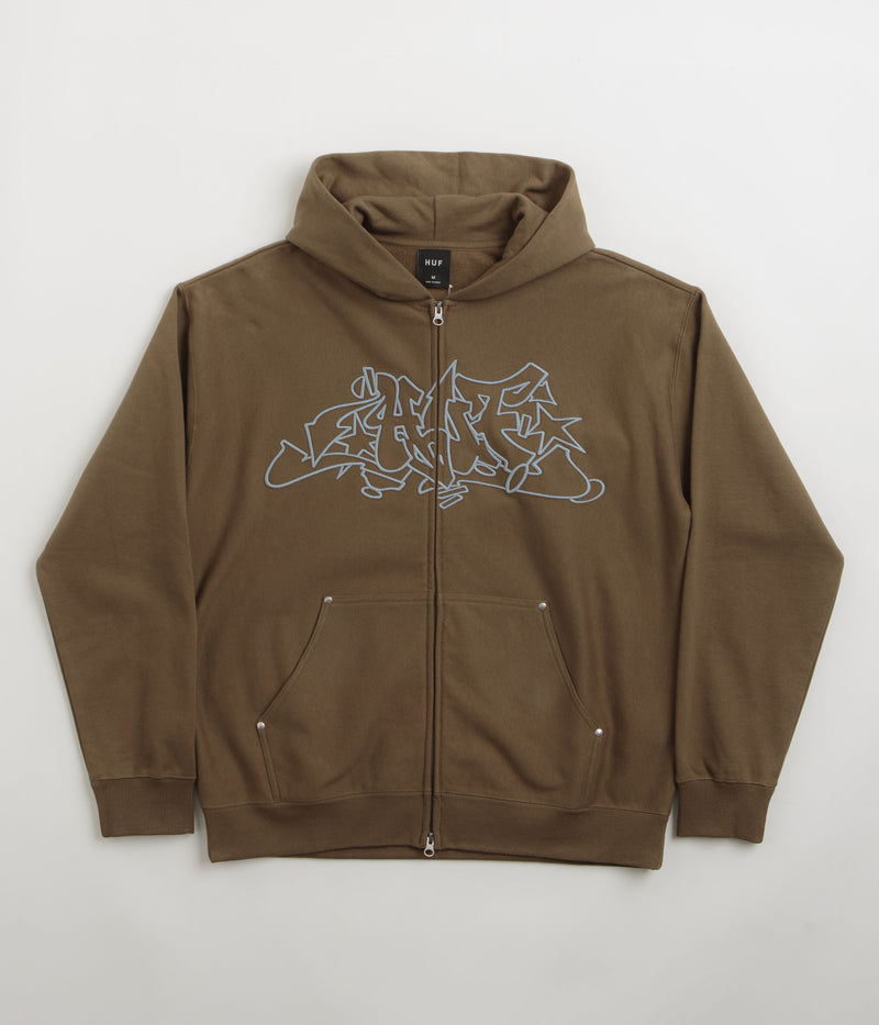 HUF Outlines Heavyweight Full Zip Fleece in Brown