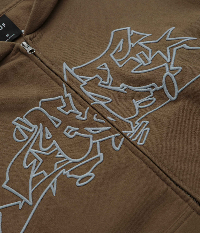 HUF Outlines Heavyweight Full Zip Fleece in Brown