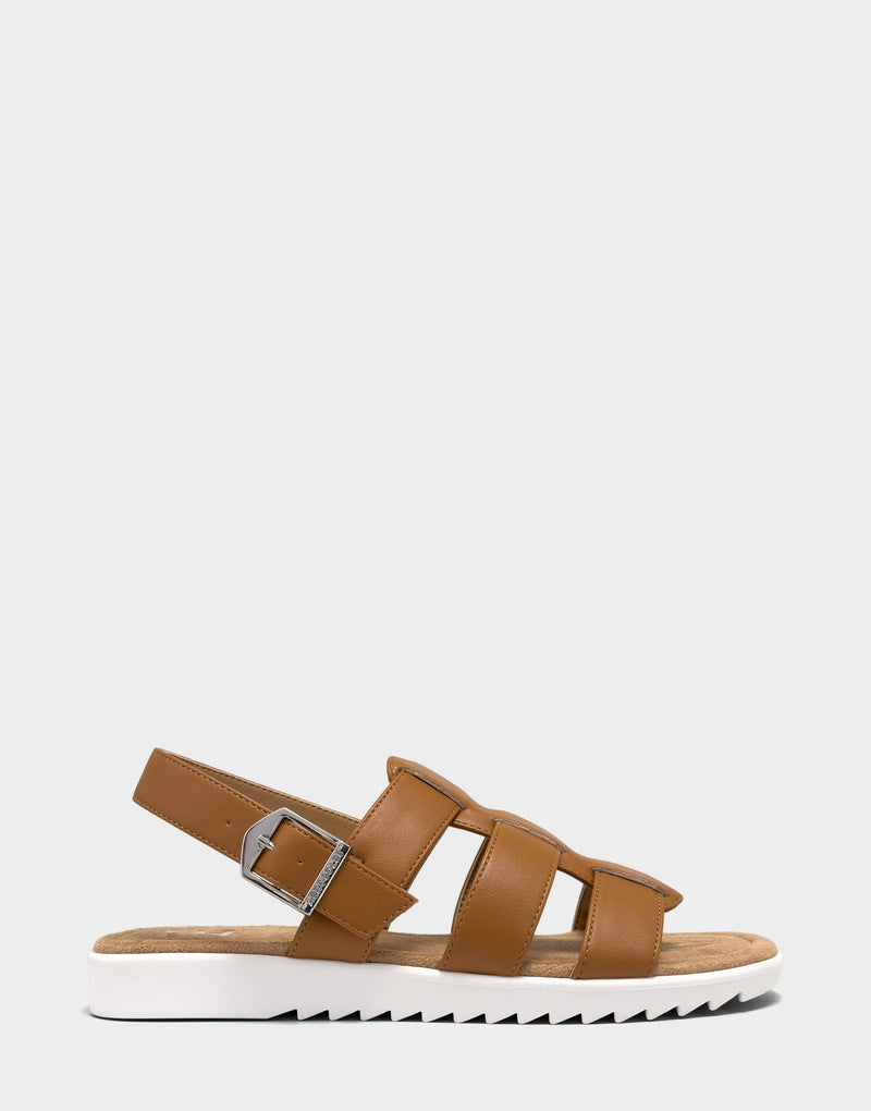 Comfortable Women's Fisherman Sandal in Natural Faux Leather Side View