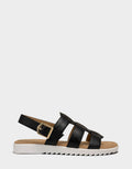 Comfortable Women's Fisherman Sandal in Black Faux Leather Side View