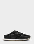 Comfortable Women's Sneaker Mule in Black Faux Leather & Mesh, side view