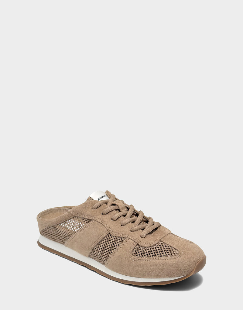 Comfortable Women's Sneaker Mule in Dune Faux Leather & Mesh Faux, Angle View