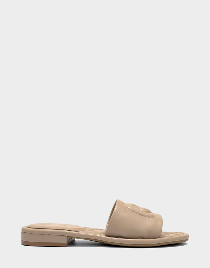 Comfortable Women's Flat Sandal in Natural Faux Soft Leather, side view