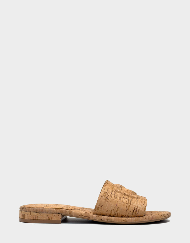 Comfortable Women's Flat Sandal in Natural Cork, side view