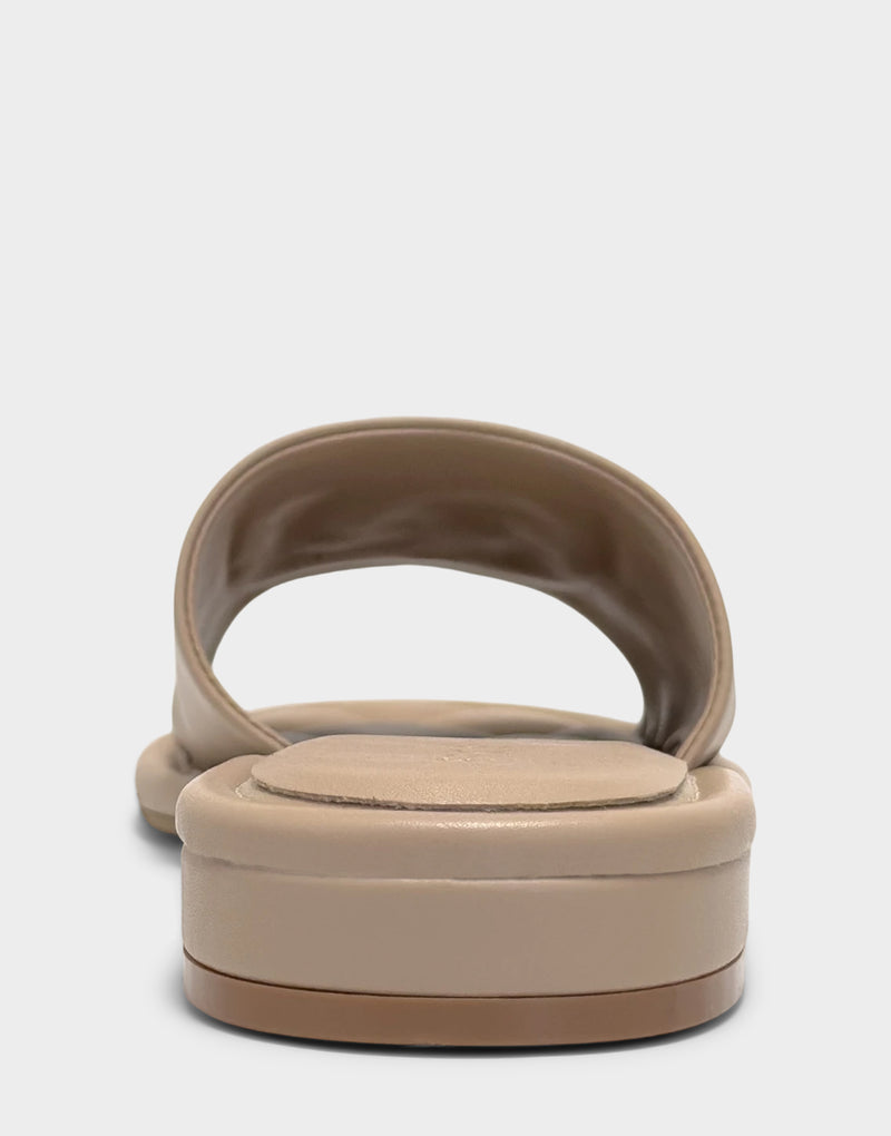 Comfortable Women's Flat Sandal in Natural Faux Soft Leather, rear view