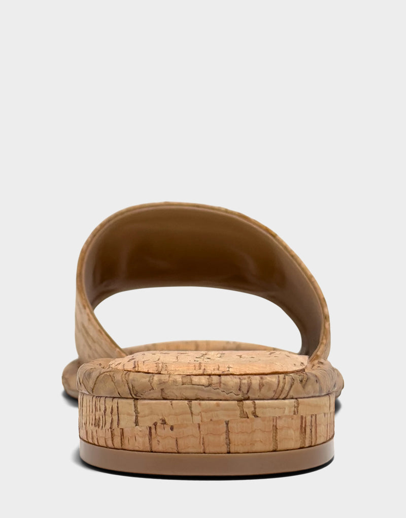 Comfortable Women's Flat Sandal in Natural Cork, rear view