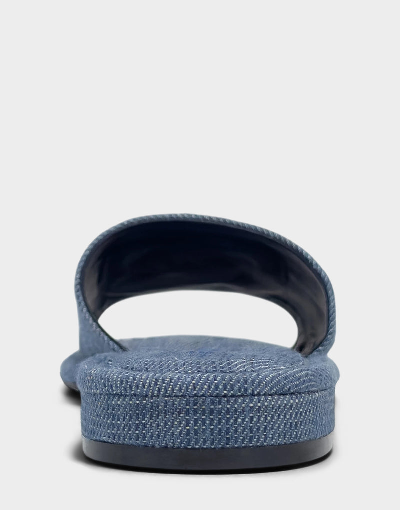 Comfortable Women's Flat Sandal in Blue Denim, rear view